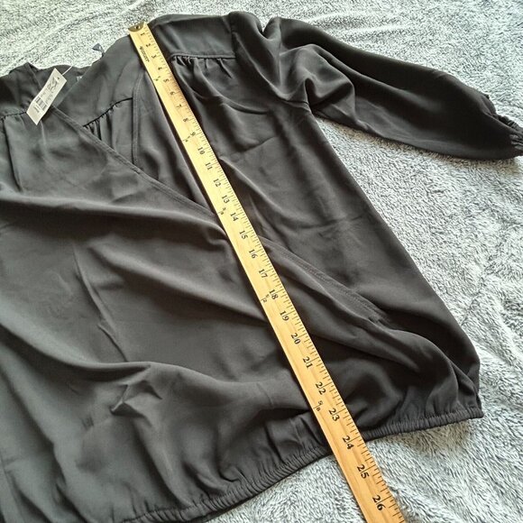 NYC Womens Top Large Black‎ Surplice Career Gothic Dark Romantic Witchy 17123 - Picture 6 of 8